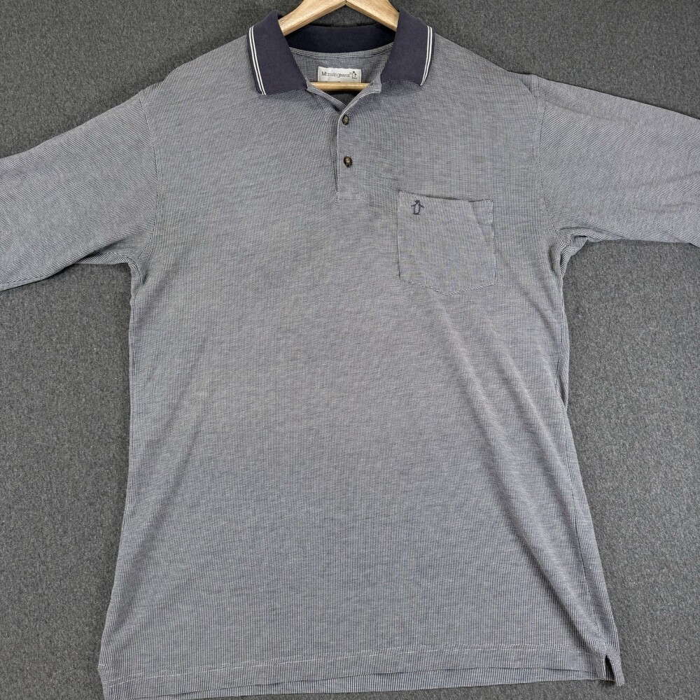 Munsingwear Mens L Navy White Houndstooth Pocket Polo Shirt Penguin Logo READ